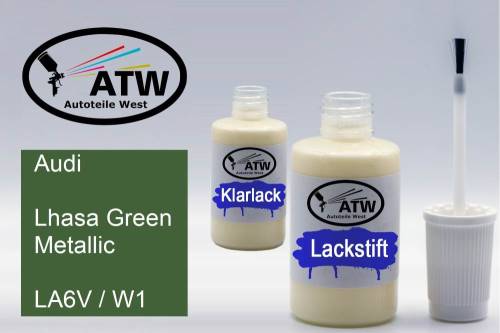 Audi, Lhasa Green Metallic, LA6V / W1: 20ml Lackstift + 20ml Klarlack - Set, von ATW Autoteile West.